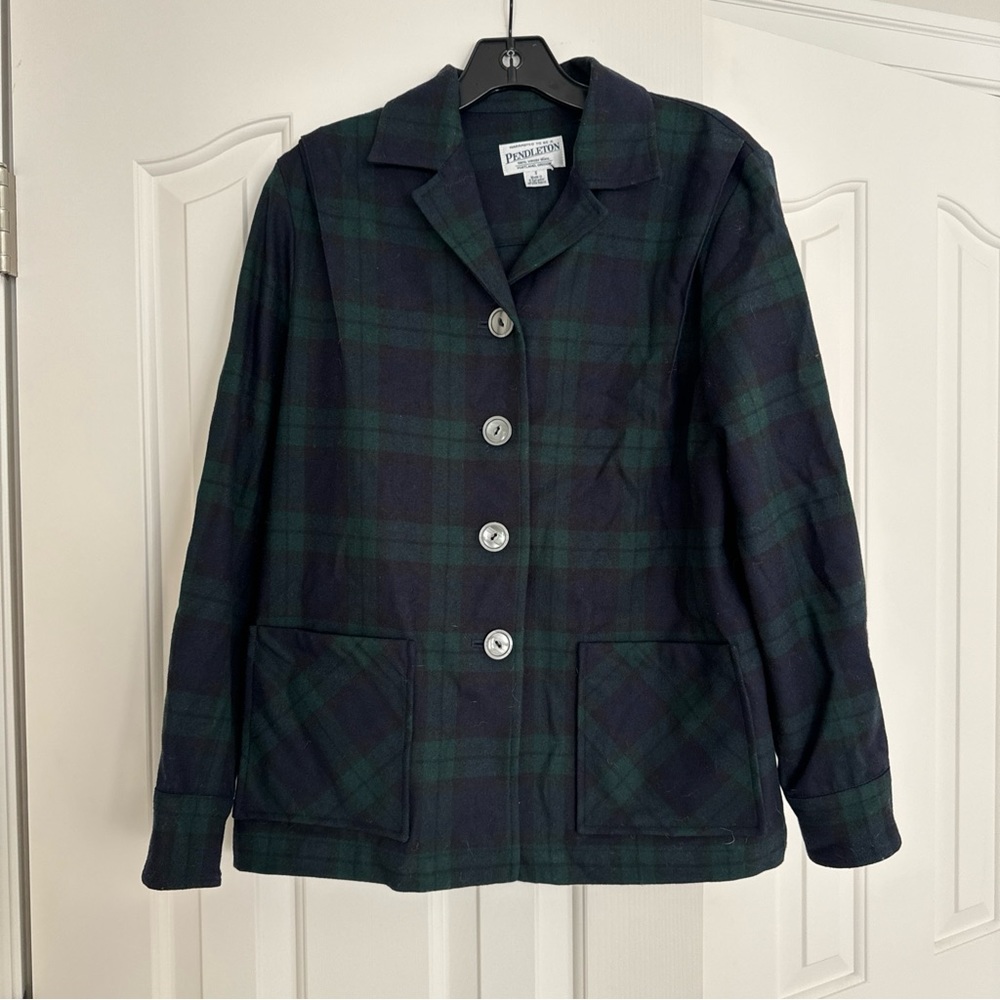 Pendleton 49er green and blue plaid jacket in 100% virgin wool size small